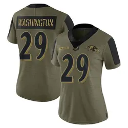 Nike Ar'Darius Washington Baltimore Ravens Women's Limited Olive 2021 Salute To Service Jersey