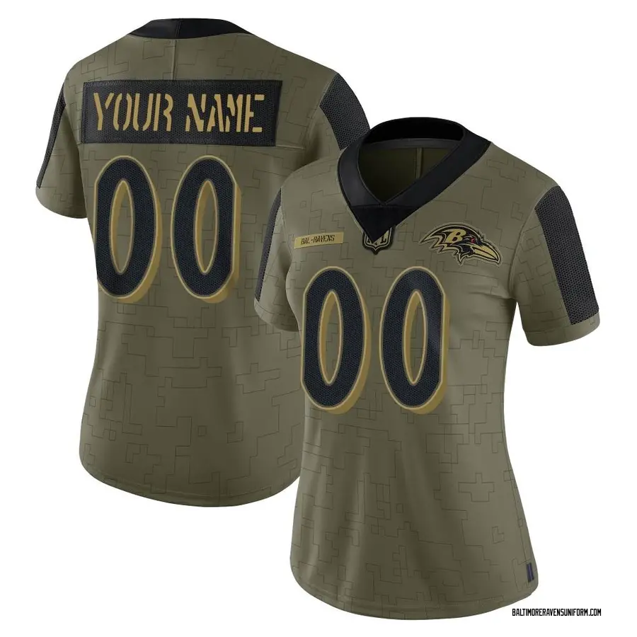 Nike Custom Baltimore Ravens Women's Limited Olive 2021 Salute To Service Jersey